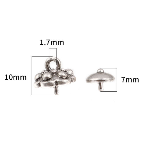 Immagine di Lega di Zinco Coppette Copriperla Tondo Argento Antico Fiore Disegno (Addetti 10mm Perline) 7mm Dia, 10mm x 9mm, 10 Seri ( 2 Pz/Serie)