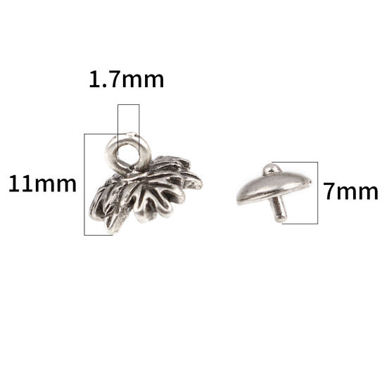 Immagine di Lega di Zinco Coppette Copriperla Tondo Argento Antico Foglia Disegno (Addetti 12mm Perline) 7mm Dia, 11mm x 9mm, 10 Seri ( 2 Pz/Serie)