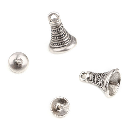 Immagine di Lega di Zinco Coppette Copriperla Cono Argento Antico Tondo Disegno (Addetti 16mm Perline) 7mm Dia, 15mm x 10mm, 10 Seri ( 2 Pz/Serie)