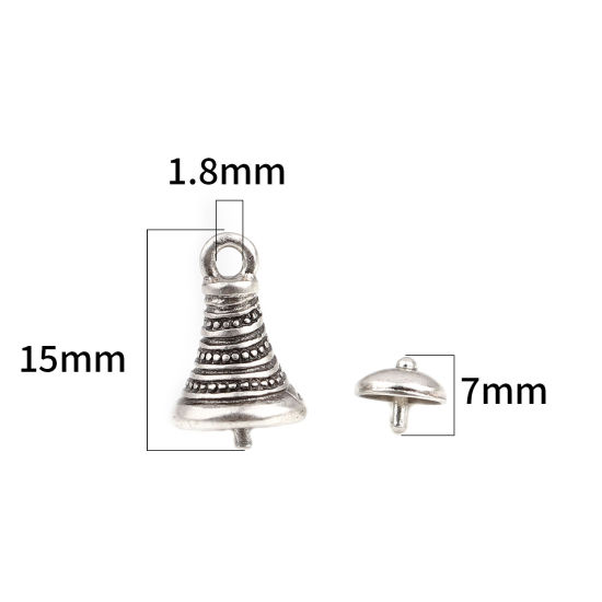 Immagine di Lega di Zinco Coppette Copriperla Cono Argento Antico Tondo Disegno (Addetti 16mm Perline) 7mm Dia, 15mm x 10mm, 10 Seri ( 2 Pz/Serie)