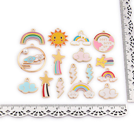 Immagine di Lega di Zinco Tempo Collezione Charms Sole Colore Misto Lampo Smalto 21mm , 1 Serie ( 16 Pz/Serie)