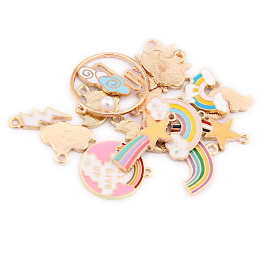 Immagine di Lega di Zinco Tempo Collezione Charms Sole Colore Misto Lampo Smalto 21mm , 1 Serie ( 16 Pz/Serie)