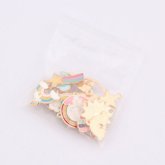Immagine di Lega di Zinco Tempo Collezione Charms Sole Colore Misto Lampo Smalto 21mm , 1 Serie ( 16 Pz/Serie)