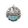 Picture of Zinc Based Alloy & Acrylic Boho Chic Bohemia Pendants Round Disc Antique Silver Color Blue Wolf Imitation Turquoise Clear Rhinestone 35mm x 30mm, 2 PCs