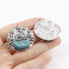 Picture of Zinc Based Alloy & Acrylic Boho Chic Bohemia Pendants Round Disc Antique Silver Color Blue Wolf Imitation Turquoise Clear Rhinestone 35mm x 30mm, 2 PCs