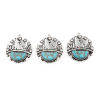 Picture of Zinc Based Alloy & Acrylic Boho Chic Bohemia Pendants Round Disc Antique Silver Color Blue Wolf Imitation Turquoise Clear Rhinestone 35mm x 30mm, 2 PCs