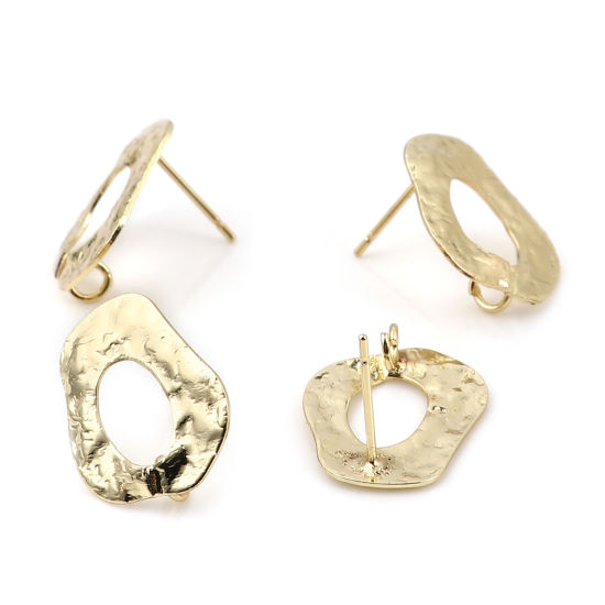 Image de Boucles d'Oreilles Puces Irrégulier Or avec Boucle 17mm x 15mm, Epaisseur de Fil: (21 gauge), 4 Pcs