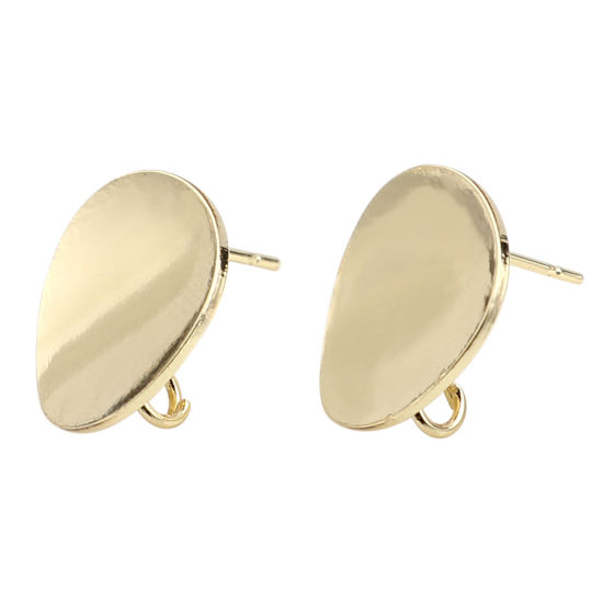 Image de Boucles d'Oreilles Puces Rond Or avec Boucle 15mm Dia, Epaisseur de Fil: (21 gauge), 4 Pcs