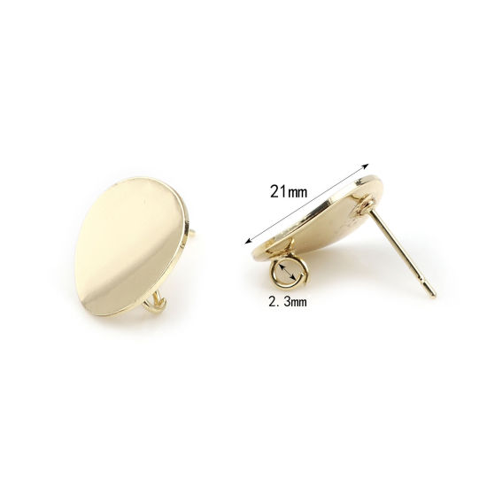 Image de Boucles d'Oreilles Puces Rond Or avec Boucle 15mm Dia, Epaisseur de Fil: (21 gauge), 4 Pcs