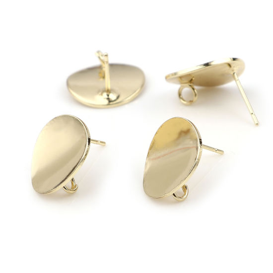 Image de Boucles d'Oreilles Puces Rond Or avec Boucle 15mm Dia, Epaisseur de Fil: (21 gauge), 4 Pcs