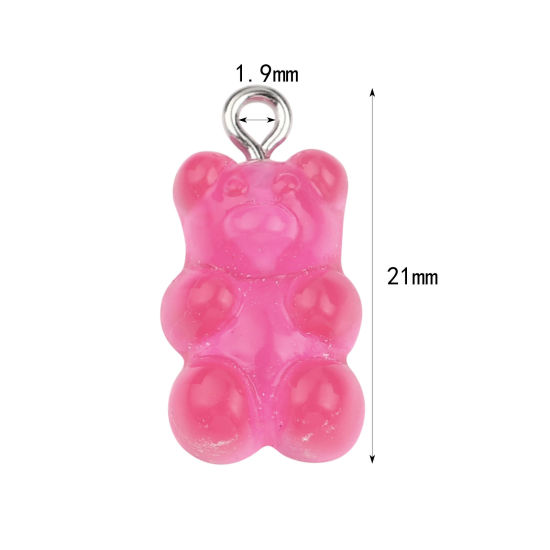 アクリル チャーム クマ フクシア色 21mm x 11mm、 20 個 の画像