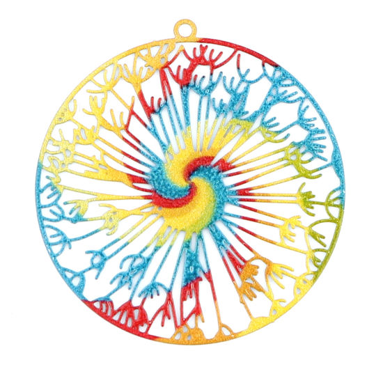 Image de Pendentifs Estampe en Filigrane en Alliage de Fer Rond Multicolore Spirale 42mm x 40mm, 5 Pcs