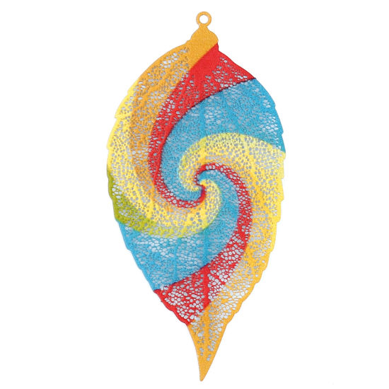 Image de Pendentifs Estampe en Filigrane en Alliage de Fer Feuille Multicolore Spirale 78mm x 38mm, 5 Pcs