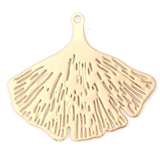 Image de Breloques Estampe en Filigrane en Laiton Feuille de Ginkgo Plaqué Or KC 25mm x 22mm, 20 Pcs