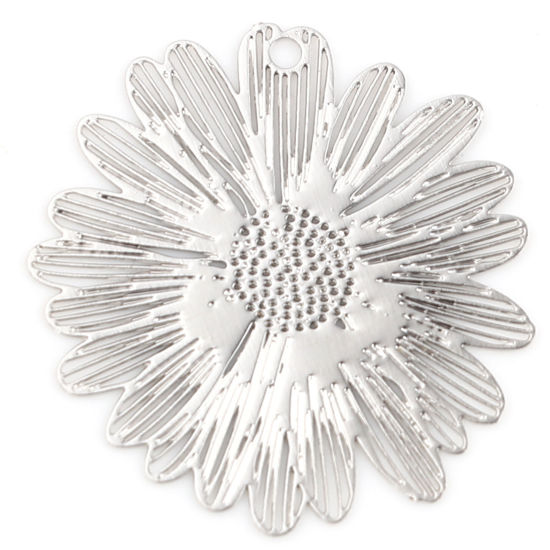 Image de Breloques Estampe en Filigrane en Laiton Fleur Argent Mat 21mm x 20mm, 20 Pcs