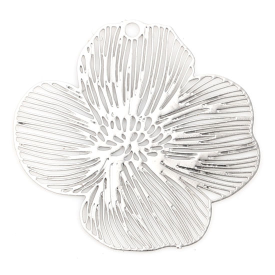 Image de Breloques Estampe en Filigrane en Laiton Fleur Argent Mat 21mm x 20mm, 20 Pcs