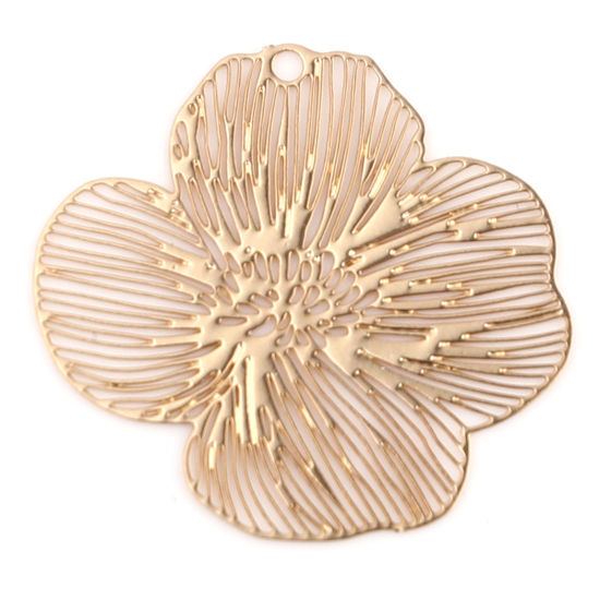 Image de Breloques Estampe en Filigrane en Laiton Fleur Plaqué Or KC 21mm x 20mm, 20 Pcs