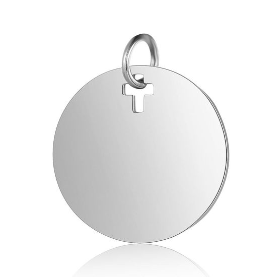 Image de BreloquesÉtiquettes d'Estampage Vierges en Acier Inoxydable Rond Argent Mat Polissage Miroir 19mm x 16mm, 1 Pièce