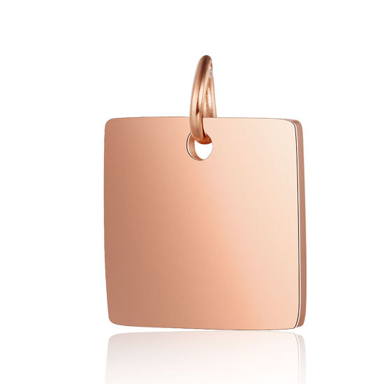 Image de BreloquesÉtiquettes d'Estampage Vierges en Acier Inoxydable Carré Or Rose Polissage Miroir 15mm x 12mm, 1 Pièce
