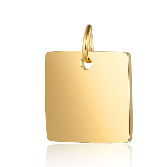 Image de BreloquesÉtiquettes d'Estampage Vierges en Acier Inoxydable Carré Doré Polissage Miroir 15mm x 12mm, 1 Pièce