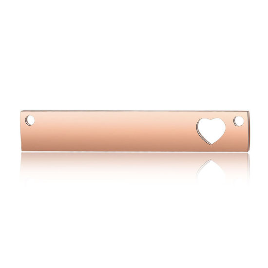 Image de Connecteurs Pendentifs BreloquesÉtiquettes d'Estampage Vierges en Acier Inoxydable Rectangle Or Rose Polissage Miroir 40mm x 7mm, 1 Pièce