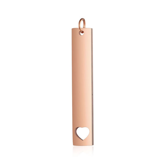 Image de PendentifsÉtiquettes d'Estampage Vierges en Acier Inoxydable Rectangle Cœur Or Rose Polissage Miroir 43mm x 7mm, 1 Pièce