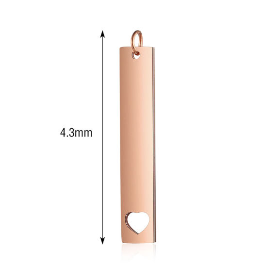 Image de PendentifsÉtiquettes d'Estampage Vierges en Acier Inoxydable Rectangle Cœur Or Rose Polissage Miroir 43mm x 7mm, 1 Pièce