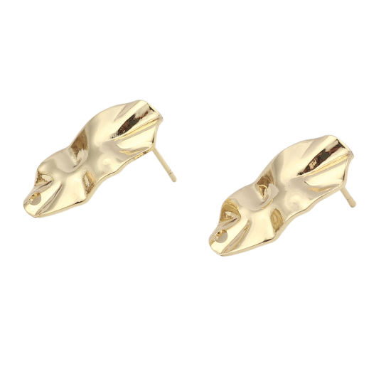 Picture of Zinc Based Alloy Ear Post Stud Earrings Findings Oval Real Gold Plated 25mm x 12mm, Post/ Wire Size: (21 gauge), 4 PCs