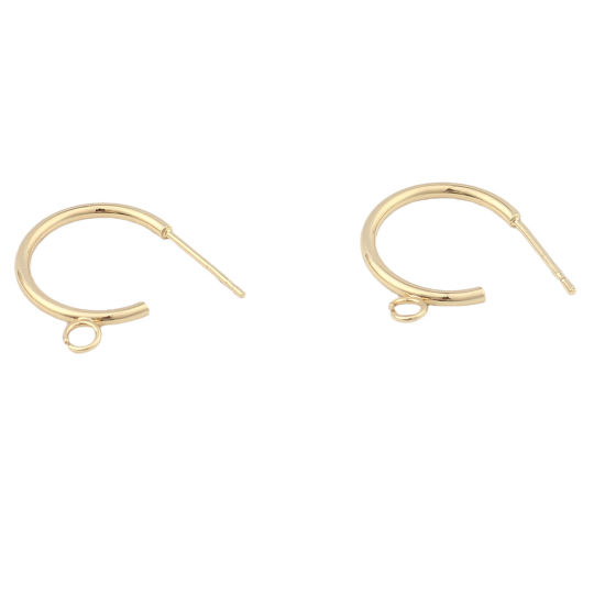 Picture of Zinc Based Alloy Hoop Earrings Findings C Shape Real Gold Plated W/ Loop 19mm x 17mm, Post/ Wire Size: (21 gauge), 4 PCs