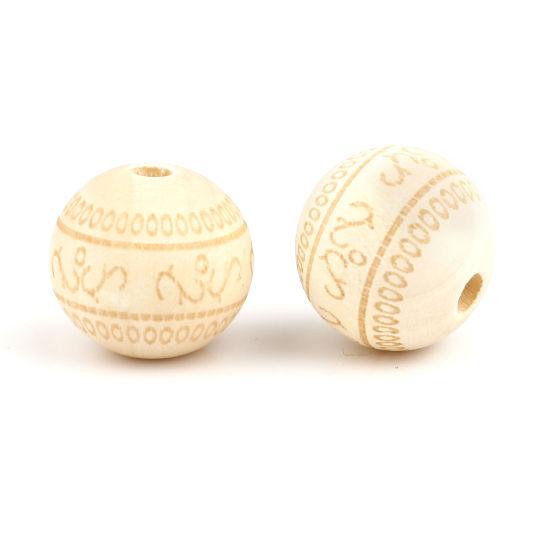 Image de Perles en Bois Rond Couleur Naturelle Cercles 20mm Dia, Trou: env. 4.5mm, 20 Pcs