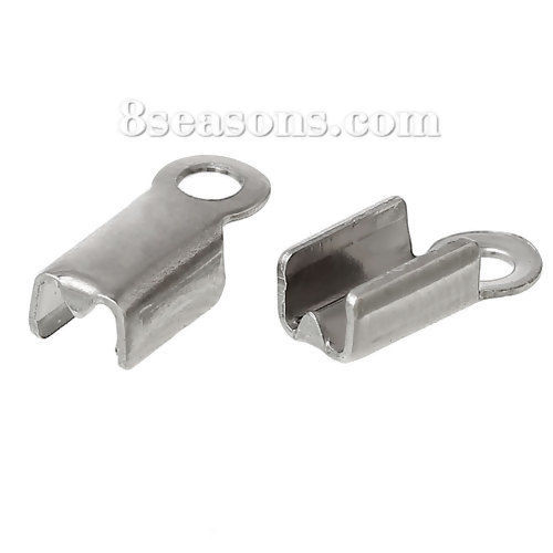 Image de Embouts pour Cordons Cordon pour Collier Bracelet en Acier Inoxydable Argent Mat, ( pr Cordons: 2.5mm ) Longueur: 9mm, Largeur: 4mm, 100 Pcs