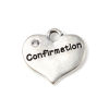 Picture of Zinc Based Alloy Charms Heart Antique Silver Color Message " Confirmation " Clear Rhinestone 16mm x 15mm, 10 PCs
