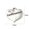 Picture of Zinc Based Alloy Charms Heart Antique Silver Color Message " Confirmation " Clear Rhinestone 16mm x 15mm, 10 PCs