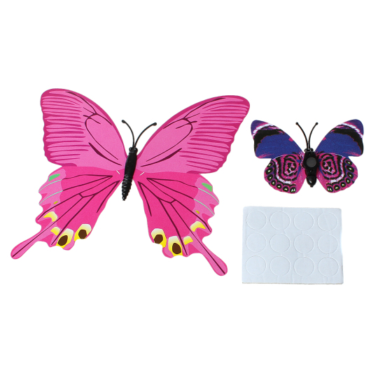 PVC 冷蔵庫用マグネット 蝶 フクシア色 12cm x 10.5cm - 6cm x4.3cm、 1 パック(12個/パック) の画像