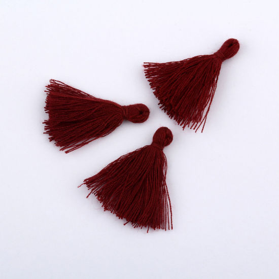 Image de Pendentifs Franges en Coton Pas de Boucle Franges Pompons Glands Vin Rouge 30mm, 50 Pcs