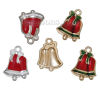 Picture of Zinc Metal Alloy Charms Christmas Jingle Bell Bowknot Carved At Random Mixed Enamel 24mm(1") x 17mm( 5/8"), 5 PCs