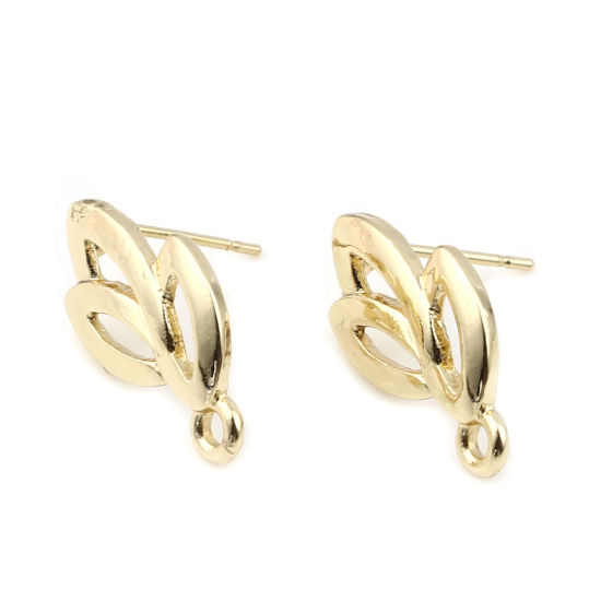 Image de Boucles d'Oreilles Puces en Alliage de Zinc Feuille Plaqué Or Véritable avec Boucle 20mm x 11mm, Epaisseur de Fil: (21 gauge), 2 Pcs