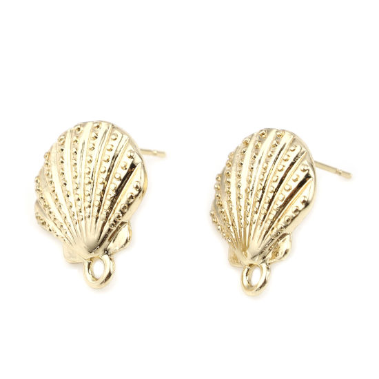Image de Boucles d'Oreilles Puces en Alliage de Zinc Pétoncle Plaqué Or Véritable avec Boucle 19mm x 16mm, Epaisseur de Fil: (21 gauge), 2 Pcs
