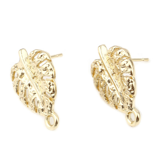Image de Boucles d'Oreilles Puces en Alliage de Zinc Feuille Plaqué Or Véritable avec Boucle 20mm x 13mm, Epaisseur de Fil: (21 gauge), 2 Pcs
