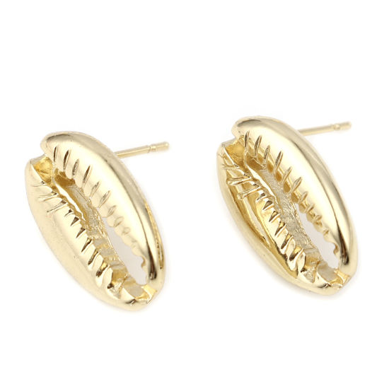 Image de Boucles d'Oreilles Puces en Alliage de Zinc Coquille Plaqué Or Véritable avec Boucle 18mm x 12mm, Epaisseur de Fil: (21 gauge), 2 Pcs