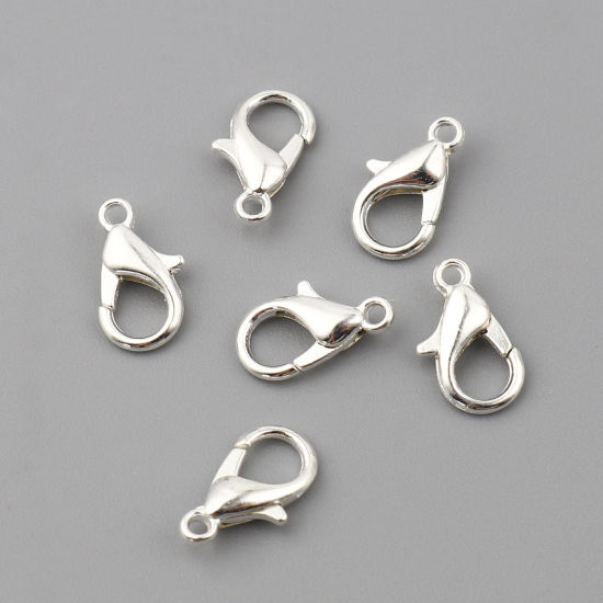 亜鉛合金 アクセサリーパーツ・金具 カニカン 銀メッキ 12mm x 7mm、 20 個 の画像