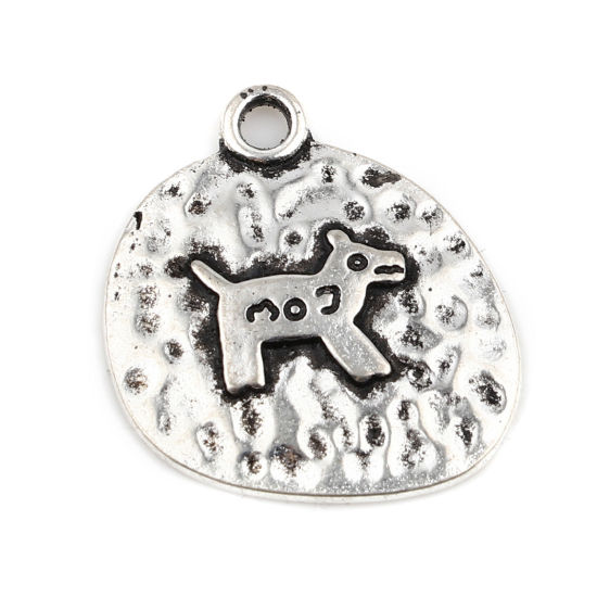 Picture of Zinc Based Alloy Charms Oval Antique Silver Color Dog 20mm x 20mm, 10 PCs