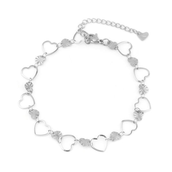 Image de Chaînes de Cheville Élégant en 304 Acier Inoxydable Argent Mat Cœur 23cm long, 1 Pièce