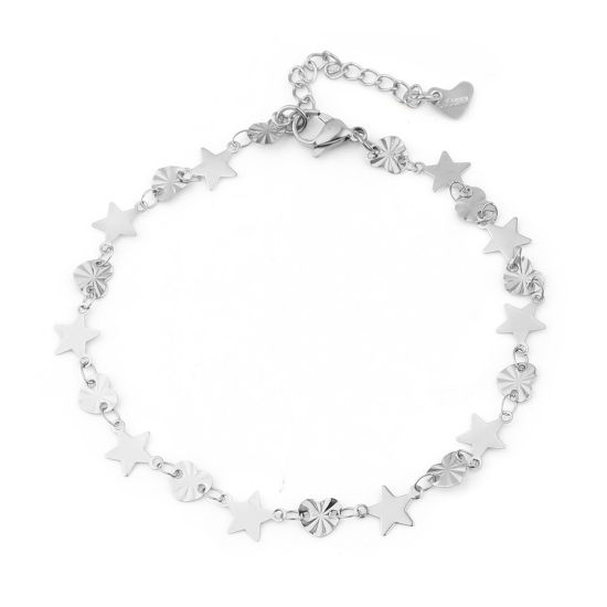 Image de Chaînes de Cheville Élégant en 304 Acier Inoxydable Argent Mat Cœur Etoile 23cm long, 1 Pièce