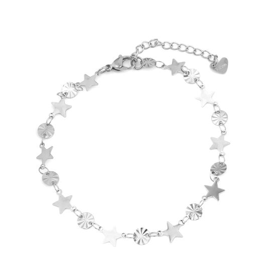 Image de Chaînes de Cheville Élégant en 304 Acier Inoxydable Argent Mat Rond Etoile 22.5cm long, 1 Pièce