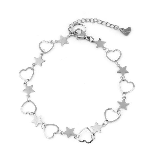 Image de Chaînes de Cheville Élégant en 304 Acier Inoxydable Argent Mat Cœur Etoile 23cm long, 1 Pièce