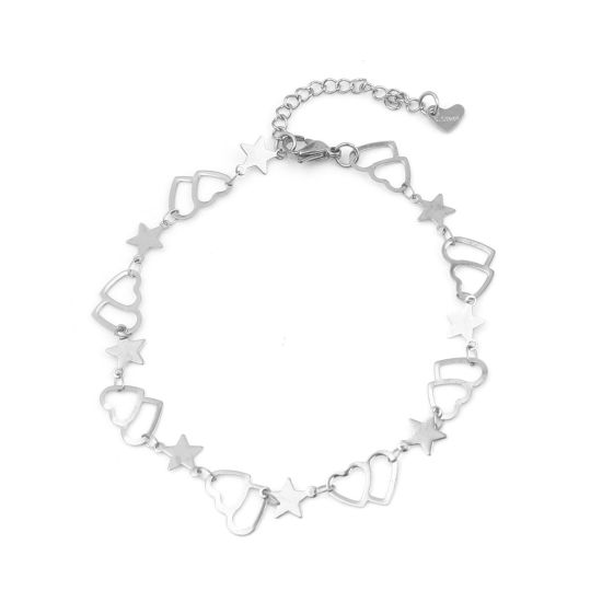 Image de Chaînes de Cheville Élégant en 304 Acier Inoxydable Argent Mat Cœur Etoile 22.5cm long, 1 Pièce