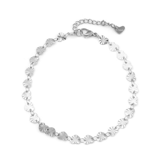 Image de Chaînes de Cheville Élégant en 304 Acier Inoxydable Argent Mat Cœur 23cm long, 1 Pièce