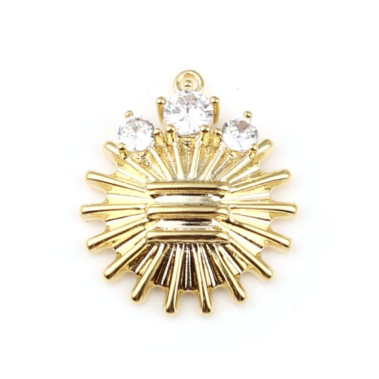 Bild von Messing Charms Sonne 18K Vergoldet Transparent Strass 20mm x 17mm, 2 Stück