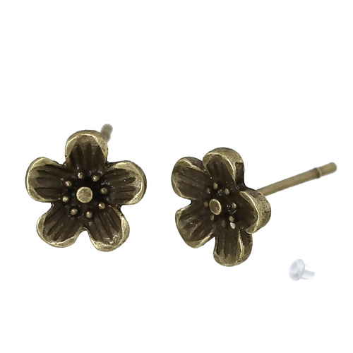 亜鉛合金 イヤリング 梅 銅古美 イヤリング用カバー付き 8mm x 8mm、 2 個 の画像